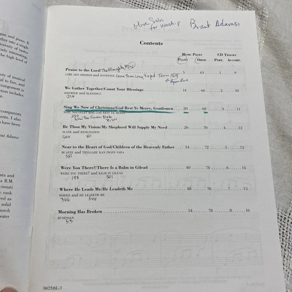 OBOE SOLOS FOR WORSHIP: ARRANGED WITH KEYBOARD By Brant Adams‎